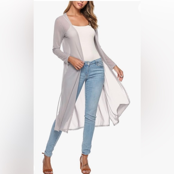 JUST IN!! Lightweight, Open Sheer Cardigan/Duster/Beach Cover, Silver, Size XL - Picture 3 of 9